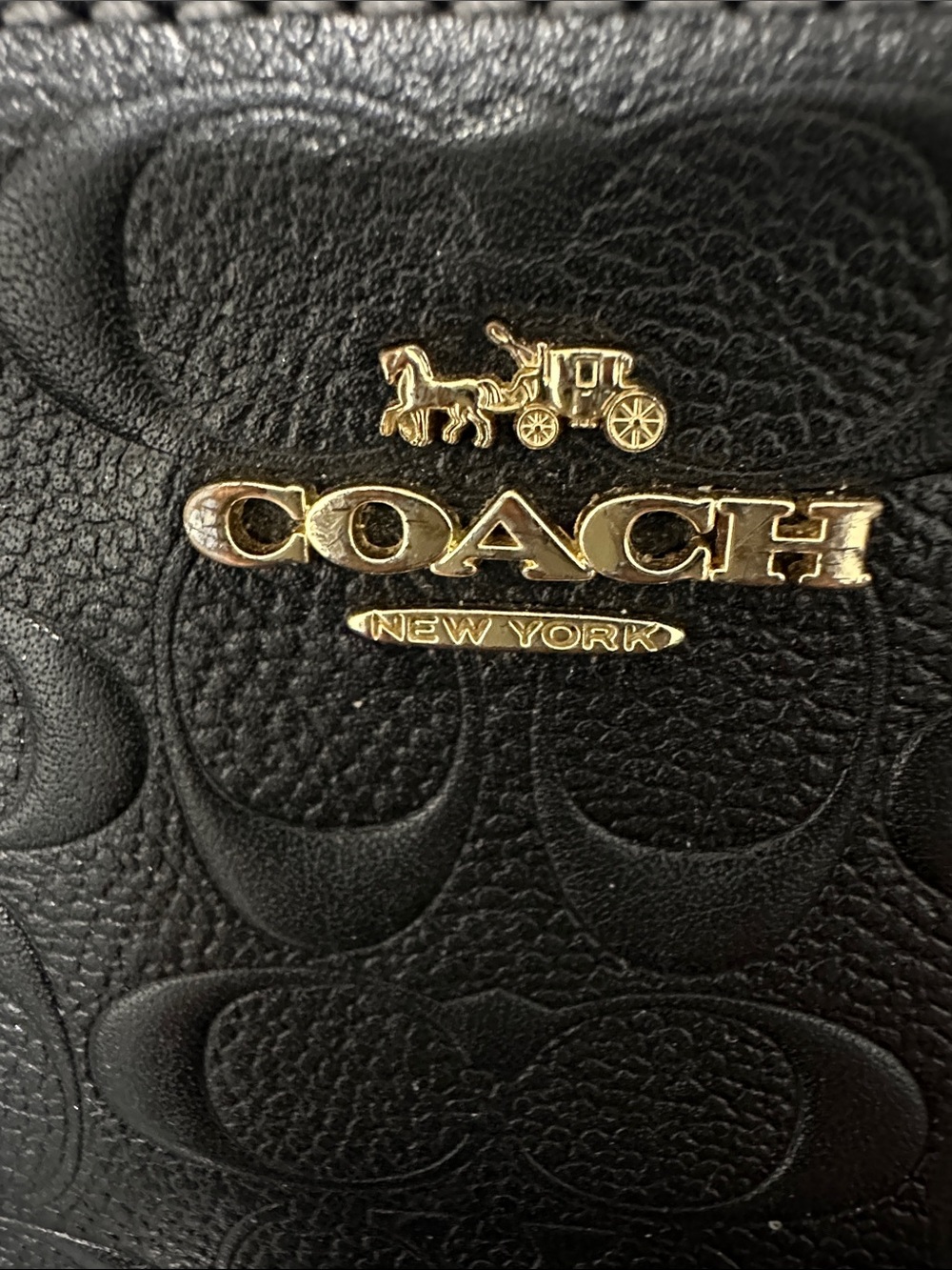 Coach Black Embossed Signature Wristlet with Gold Accent & Charm. Perfect - Picture 2 of 13